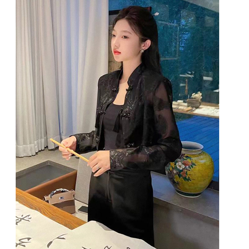 [TUANTUAN Series]★China style outerwear★ Tops Shirt Long sleeve shirt Transparent Women's Black Black