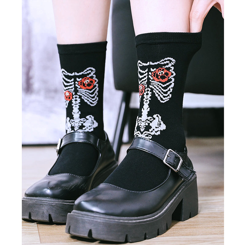 [Kogakusha---Flower Bone Series] ★Socks★ Chinese-style socks, cotton, butterfly print, easy to match, black