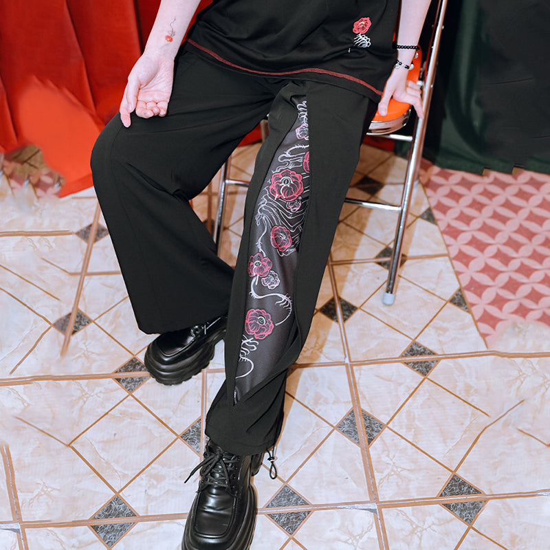 [Kokaisha Series] ★China style pants★ Chiffon gaucho pants Spring/Summer Loose Black Black SML XL