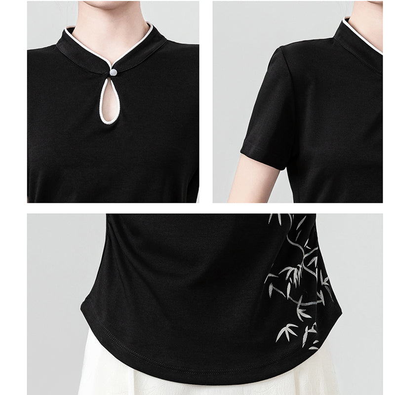 [WEIWU series] ★Chinese style tops★ 2 colors Short sleeve T-shirts for women Easy to match Slimming Cute