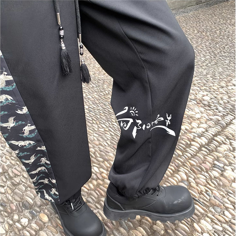 [PPG Series]★China Style Pants★ 2color Pants Bottoms Casual Pants Unisex Men's Large Size Switching Crane