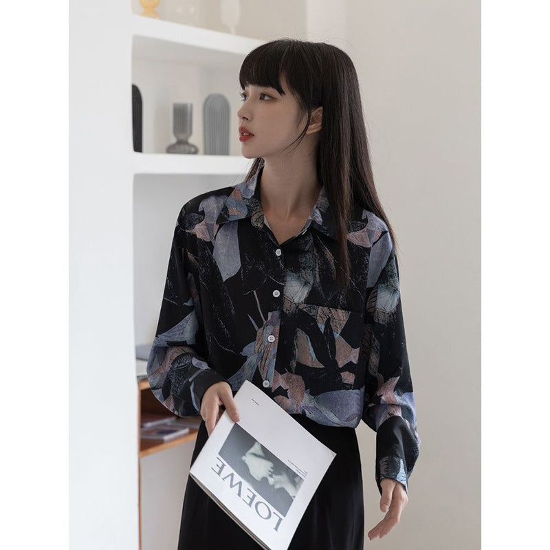 [YOUZI Series] ★Shirt★ Tops Long Sleeve Shirt Floral Shirt Women's Chiffon Print Retro