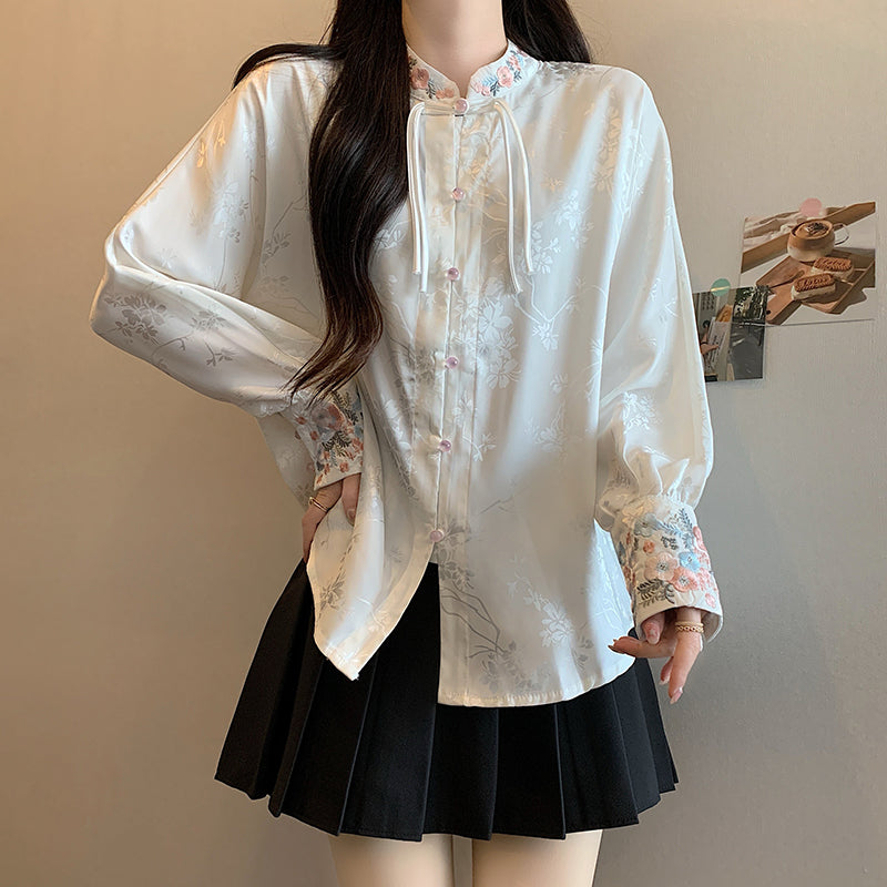 [PYY Series]★China Style Tops★ Shirt Embroidered Long Sleeve Shirt Improves Temperament Women's Large Size