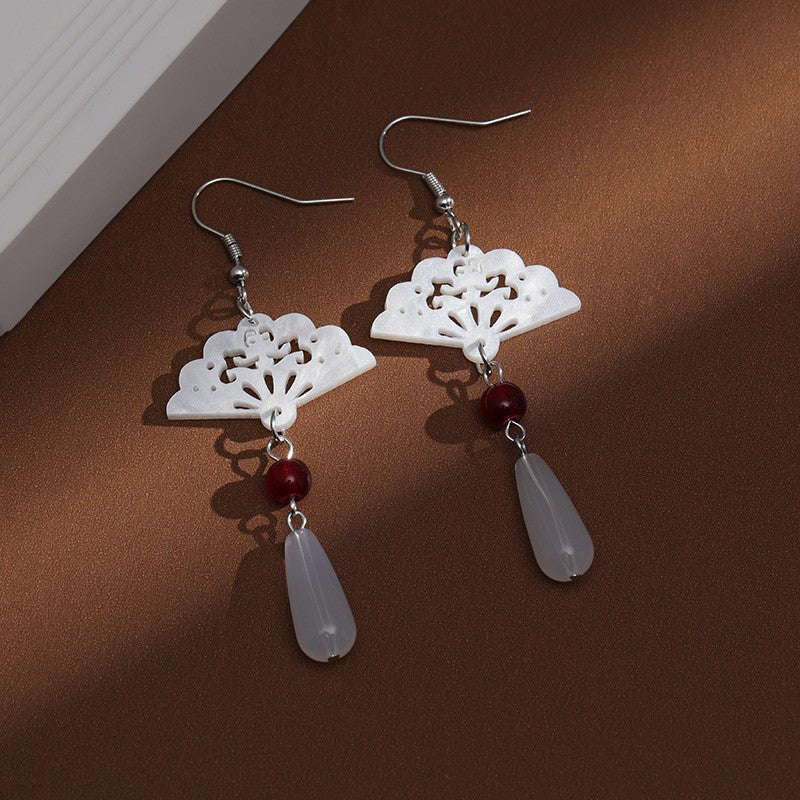 [Drejew Series] ★Chinese-style earrings★ Pair of earrings or earrings, fan, sense, fringe, unique