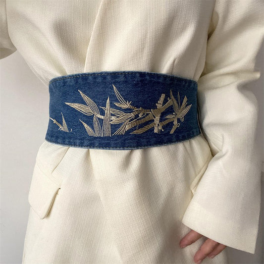 [Liu Wuwei Series] ★China style belt★ Obi Accessories Small items Easy to match Retro Denim Blue Blue