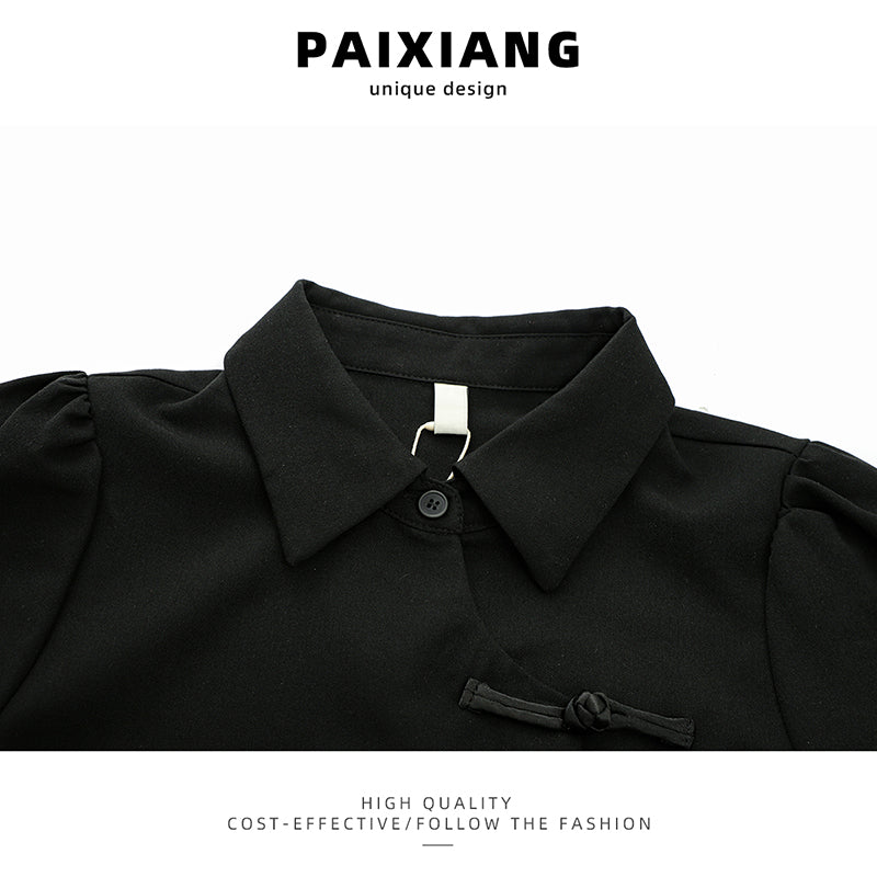 [PAIXIANG Series] ★Chinese style tops★ Shirt Black Black Chinese Clothes Short Sleeve Women's Short Length