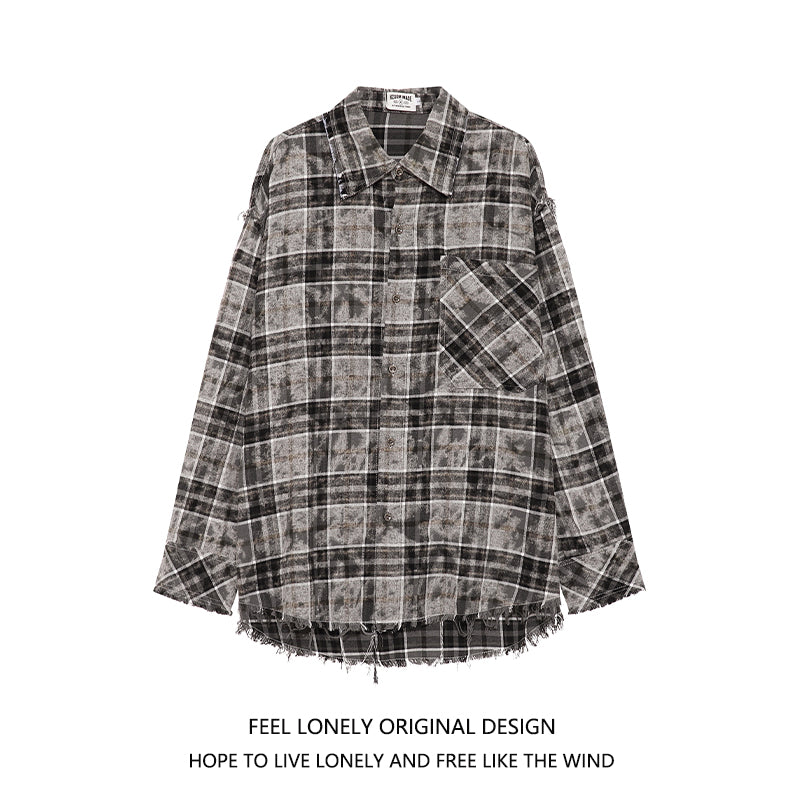 【Feel lonelyシリーズ】★シャツ★ 2color 長袖シャツ トップス チェック柄 男女兼用 メンズ ブラック ブルー