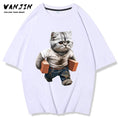 Gallery viewerに画像を読み込む, 【XIAOLINGDANGシリーズ】★Tシャツ★ 2color トップス コットン 半袖 猫 ねこ ネコ 男女兼用 メンズ ブラック ホワイト
