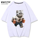 [XIAOLINGDANG Series] ★T-shirt★ 2color Tops Cotton Short Sleeve Cat Unisex Men's Black White