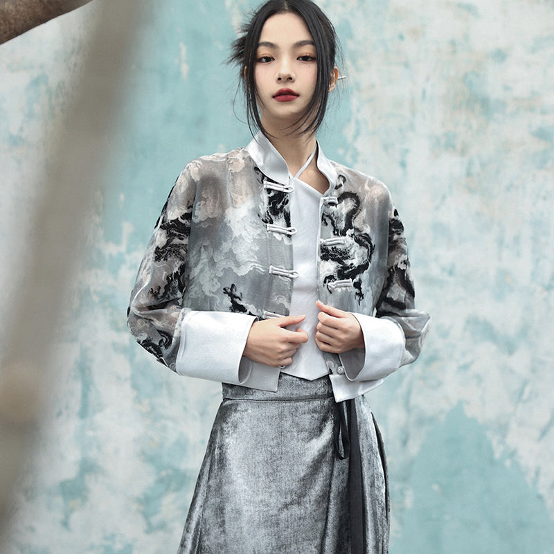 [Daiseiryuu 4 Series] ★Chinese-style tops★ Outerwear, shirts, long-sleeved shirts, sun protection, Chinese clothing, gray