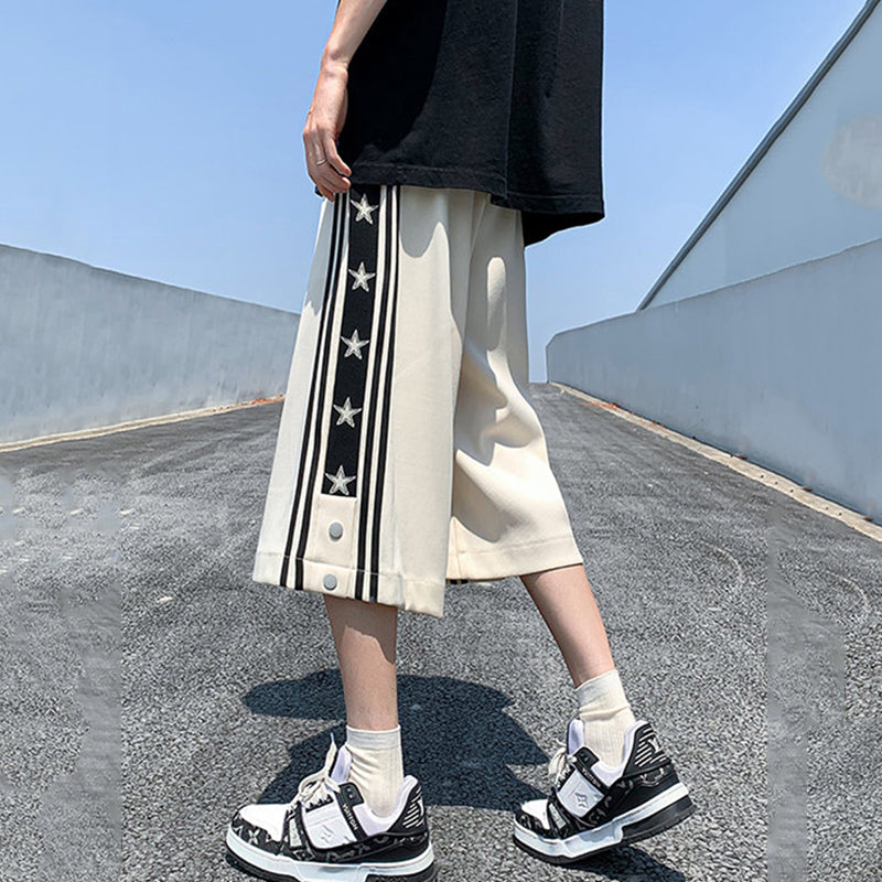 [LGH Series] ★Casual pants★ 2 colors, 7/8 length, shorts, short pants, trousers, bottoms, unisex, men's, large size, vertical stripes, star pattern