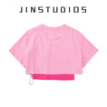 Gallery viewerに画像を読み込む, 【JIN STUDIOSシリーズ】★Tシャツ★ 3color トップス 2点セット ミニ丈 アルファベット ブラック ブルー ピンク
