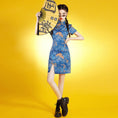 Load image into Gallery viewer, [SHISHANG Series]★Cheongsam dress★ Chinese style dress, short sleeves, short length, blue, blue, large size
