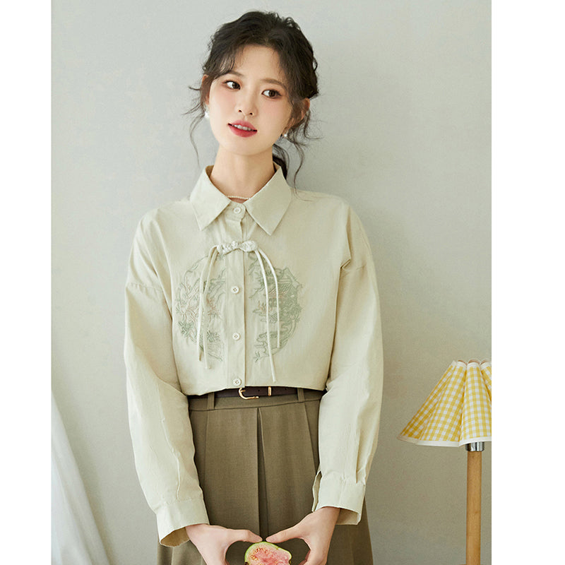 [MUTU Series]★China Style Shirt★ 2color Tops Long Sleeve Shirt Embroidery Women's Chinese Clothing Improves Temperament