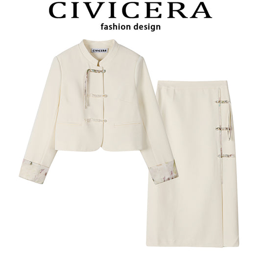 [CIVICERA series]★China style setup★ 3color tops + skirt China buttons Date Commuting