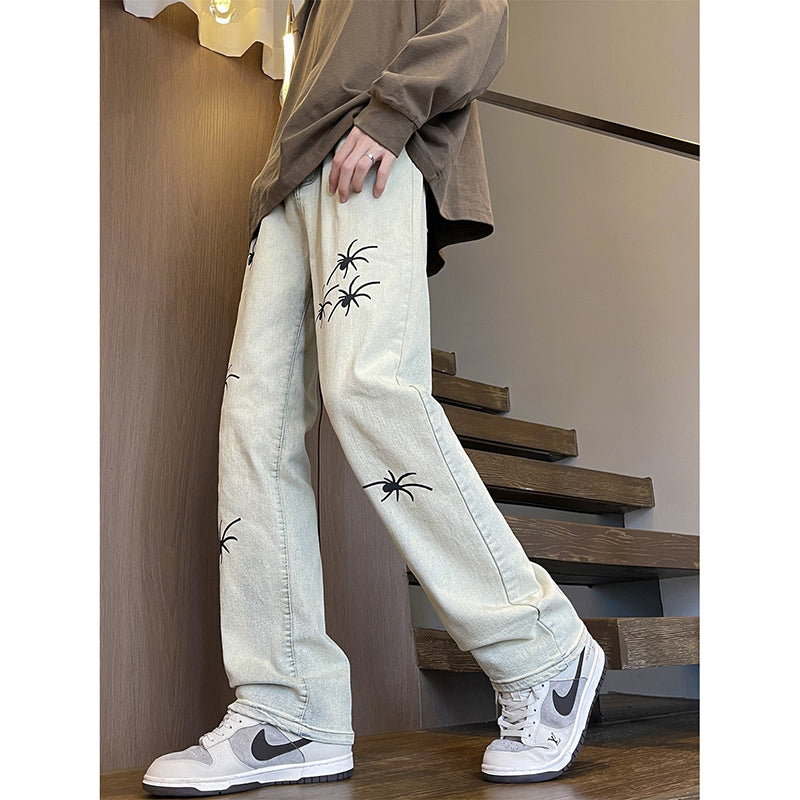 [Emeisa Series]★Pants★ Denim pants bottoms Unisex Men's Spider Print Slimming fit