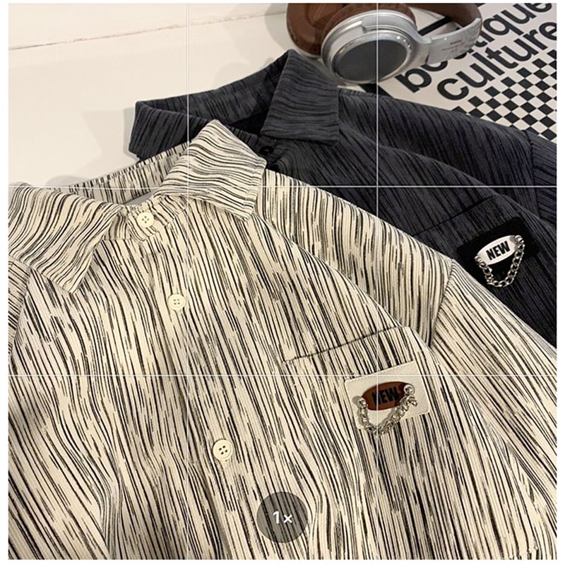 [Takashi Series]★Shirt★ 2color Tops Corduroy Unisex Men's Large Size Vertical Stripes Striped Pattern