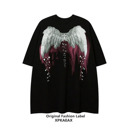 [XPKAEAX Series] ★T-shirt★ Tops Short Sleeve Wings Unisex Men's Women's Fashion Black White