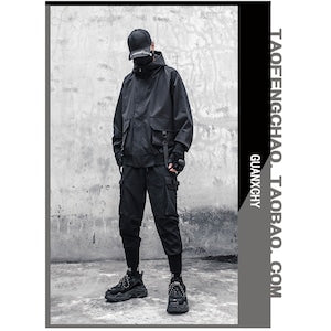 [WL Series] ★Jacket★ Outerwear with hood, unisex, men's black, black, easy to match, unique