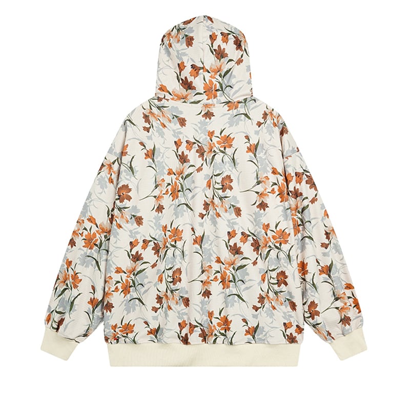 [BEAT BOY Series]★Outerwear★ Parka with zipper, unisex, men's and women's printed jacket, hooded, floral pattern