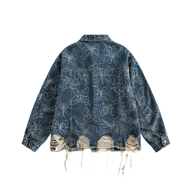 ✿New item! [UATONLINE Series]★Jacket★ Denim jacket Butterfly pattern outerwear Unisex Men's Stylish Blue Blue