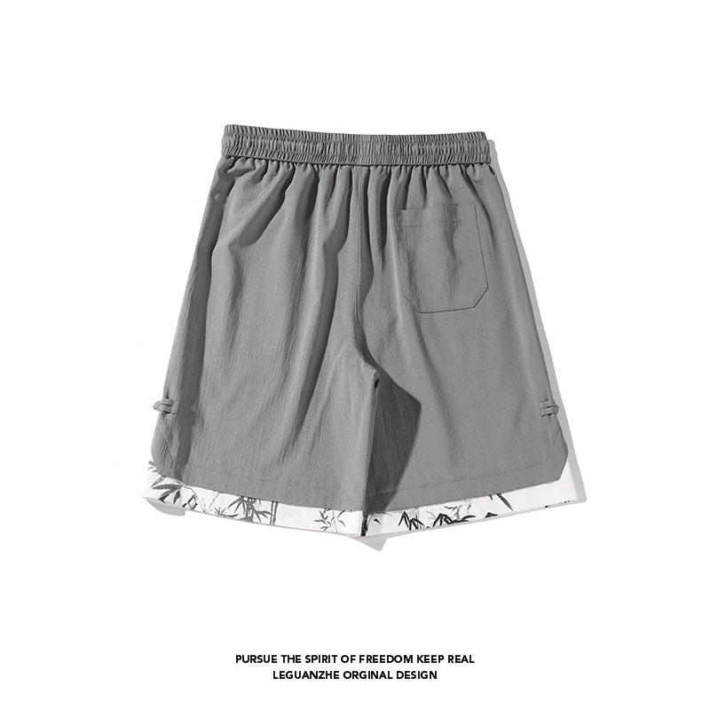 [BIGEMAN Series] ★Shorts★ Chinese-style pants, 2 colors, bottoms, short pants, unisex, men's, fake layered, black, gray