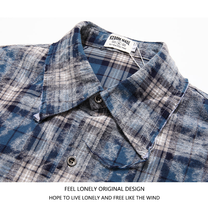 [Feel lonely series]★Shirt★ 2color long sleeve shirt tops plaid pattern unisex men's black blue