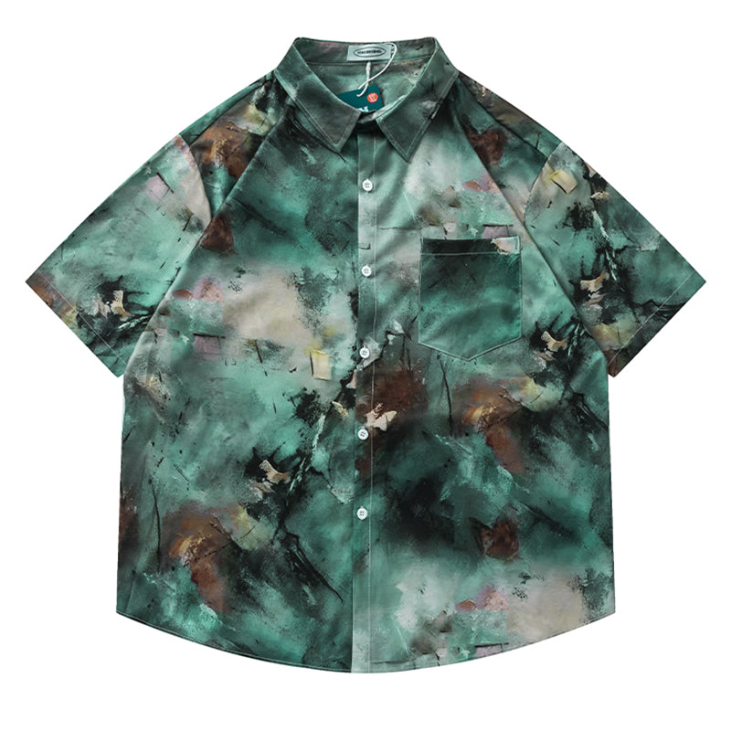 Very popular item [BEAT BOY series]★China style shirt★ Letter pattern Kanji short sleeve shirt Floral pattern shirt Print tops Unisex Men's ML XL 2XL