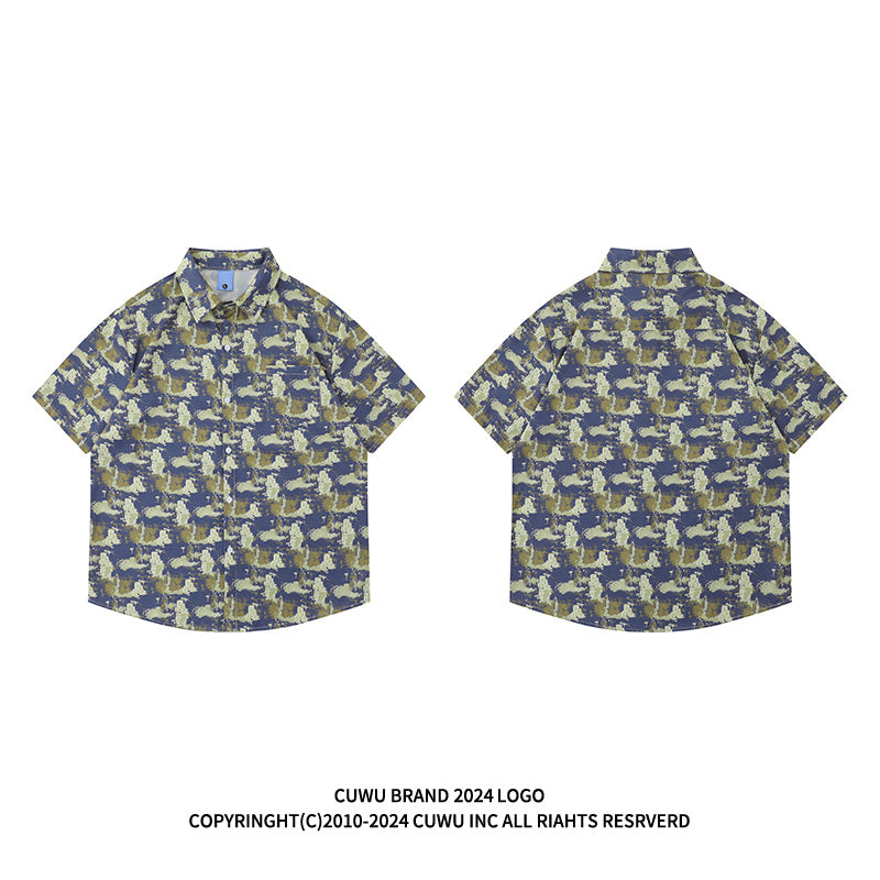 Very popular item [BEAT BOY series]★China style shirt★ Letter pattern Kanji short sleeve shirt Floral pattern shirt Print tops Unisex Men's ML XL 2XL