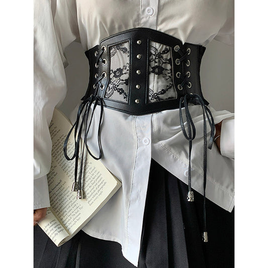 [SONGCHENG Series] ★Belt★ Obi Accessories Small items Easy to match Black Black PU Lace