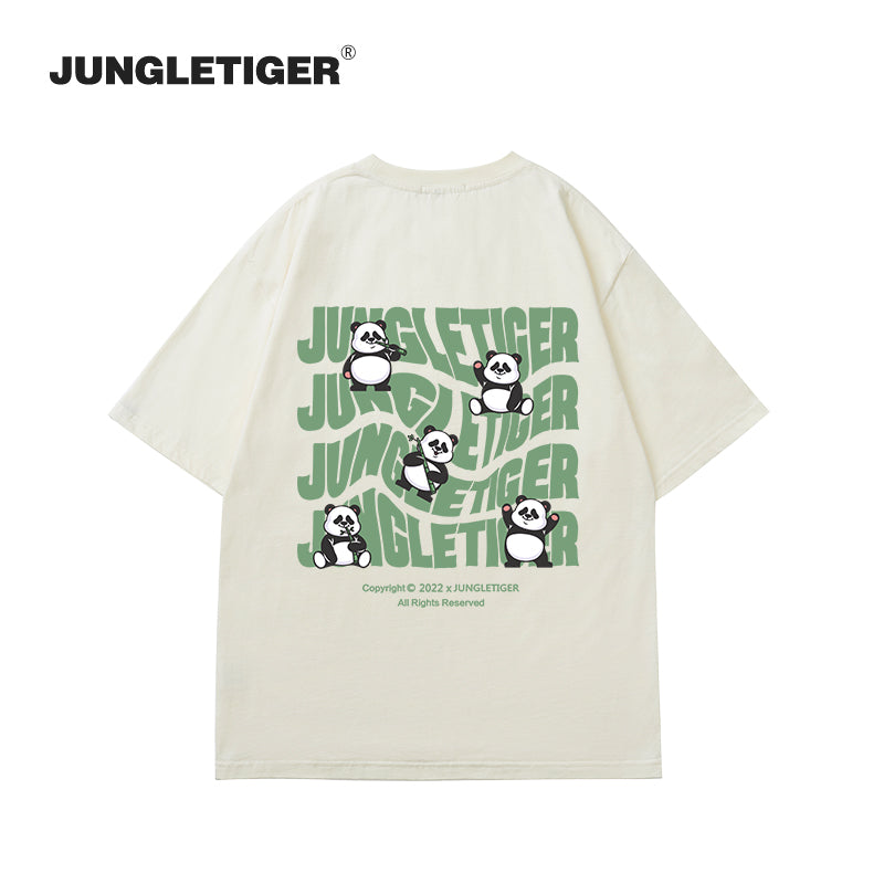 【JUNGLETIGERシリーズ】★Tシャツ★ 5color トップス 半袖 男女兼用 メンズ コットン 黒 白 灰 緑 パンダ