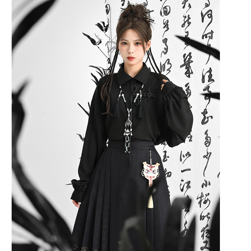 [Mori Onna Buraku Series] ★China Style Tops★ 2color Shirt Long Sleeve Original Women's Black Apricot