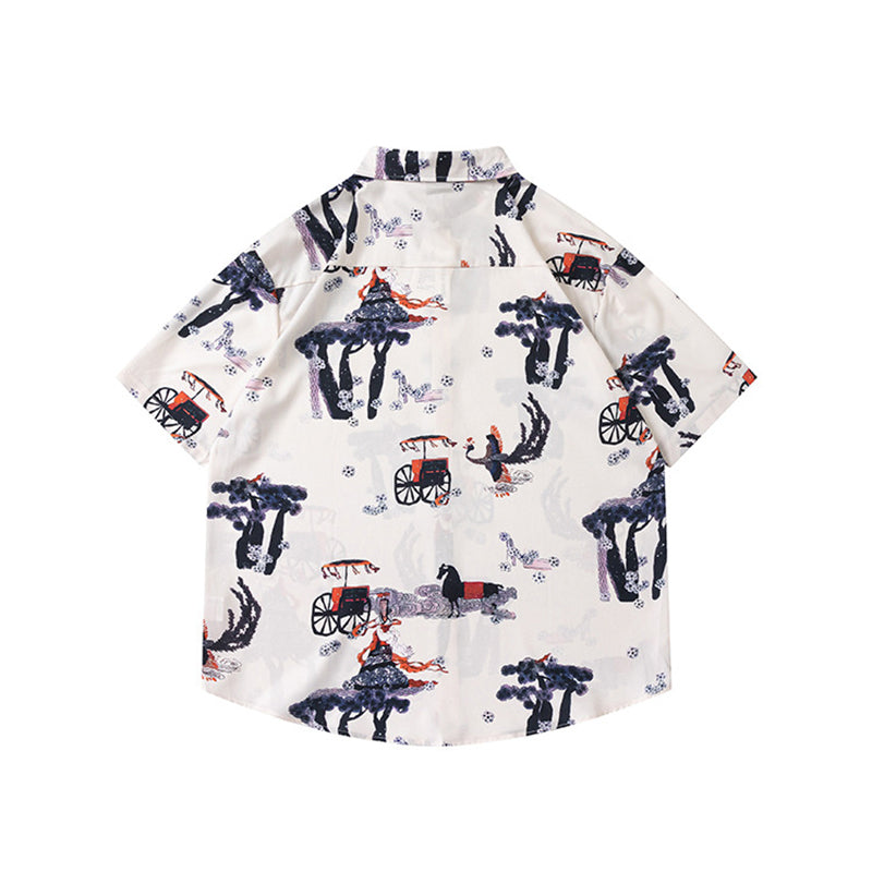 Very popular item [BEAT BOY series]★China style shirt★ Letter pattern Kanji short sleeve shirt Floral pattern shirt Print tops Unisex Men's ML XL 2XL