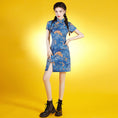 Load image into Gallery viewer, [SHISHANG Series]★Cheongsam dress★ Chinese style dress, short sleeves, short length, blue, blue, large size
