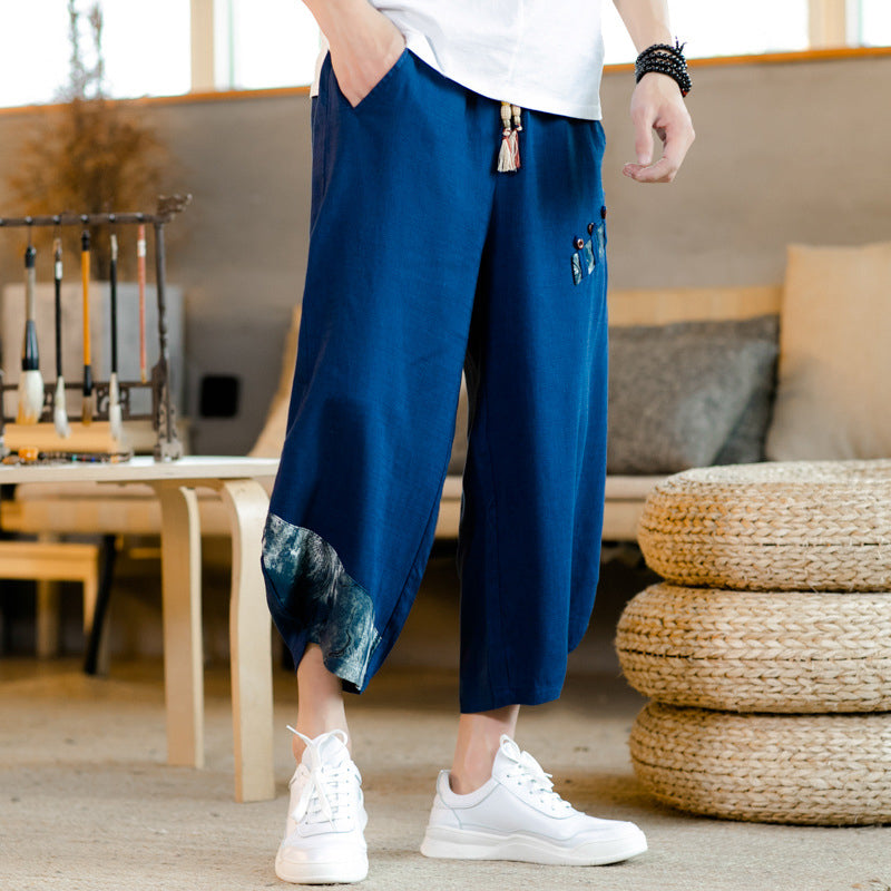 [YONGYAN Series] ★Chinese-style pants★ 5 colors, 3/4 length, unisex, men's, large size, cotton linen