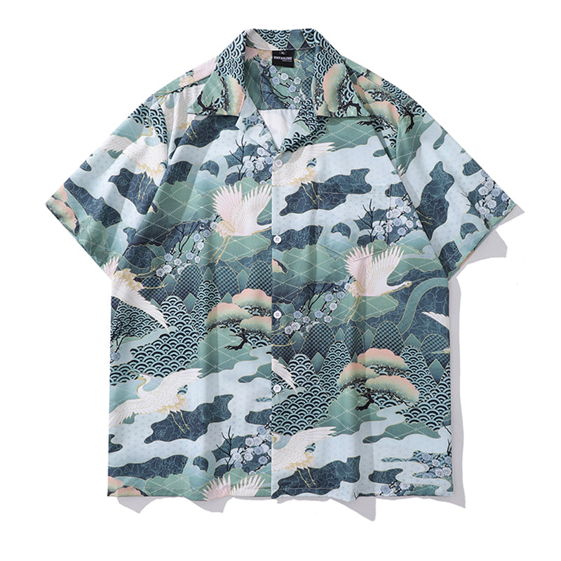 Very popular item [BEAT BOY series]★China style shirt★ Letter pattern Kanji short sleeve shirt Floral pattern shirt Print tops Unisex Men's ML XL 2XL