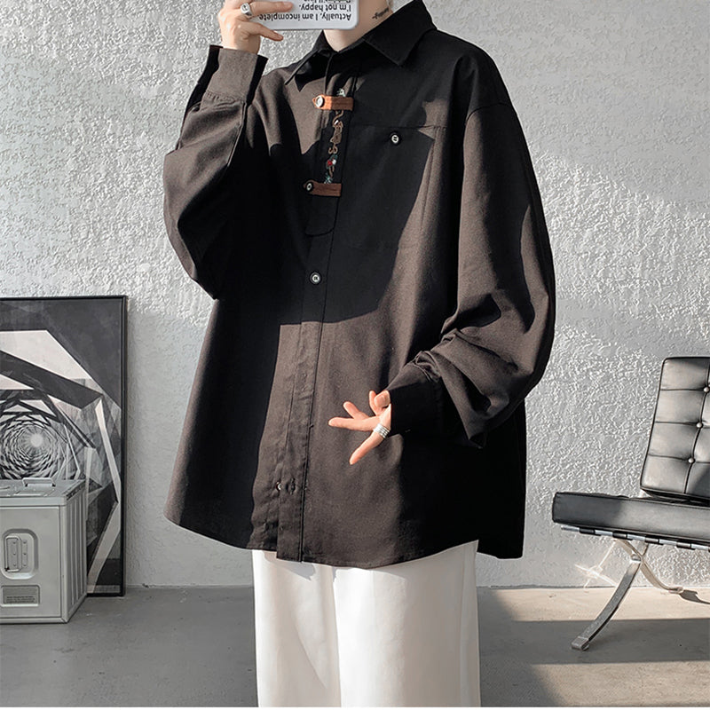 [HCM Series]★China style shirt★ 2color tops long sleeve shirt embroidery unisex men's large size