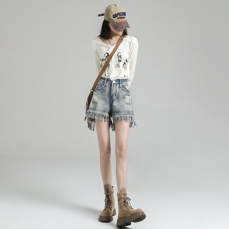 [Flower Series] ★Shorts★ Shorts Pants Denim 2color Easy to match Summer SML Blue Black