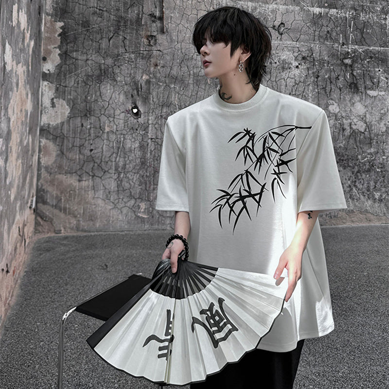 [ZHUIYI series] ★Chinese style tops★ 2color T-shirt, short sleeve, bamboo, bamboo pattern, men's, casual, easy to match