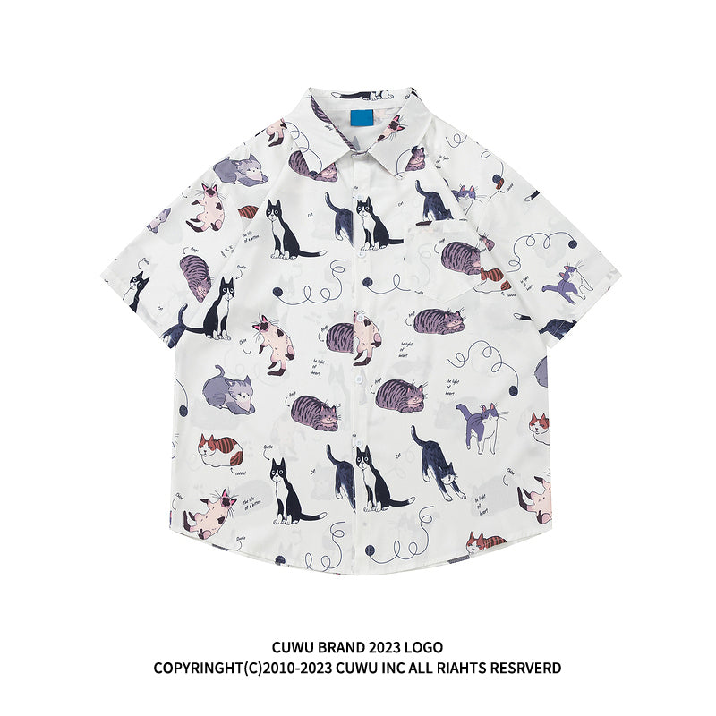 Very popular item [BEAT BOY series]★China style shirt★ Letter pattern Kanji short sleeve shirt Floral pattern shirt Print tops Unisex Men's ML XL 2XL