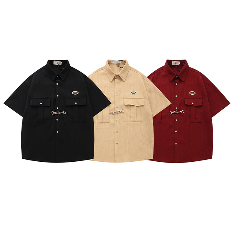 [HTTAOSUP Series]★Shirt★ 3color Tops Short Sleeve Shirt Unisex Men's Black Khaki Brown Wine Red