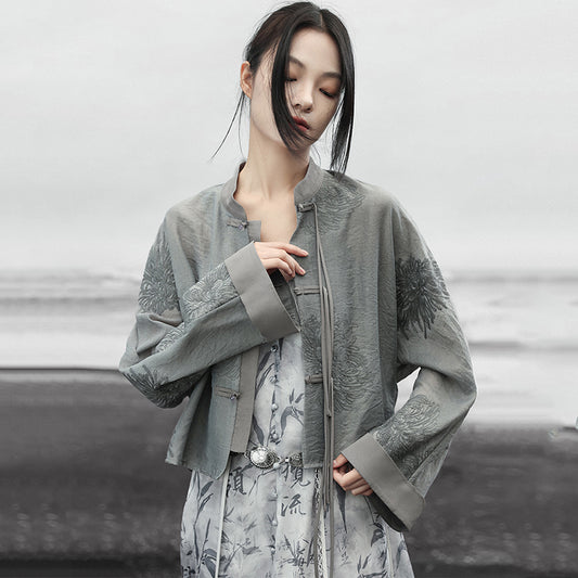 [Daiseiryuu 4 Series] ★Chinese-style tops★ Outerwear, shirts, long-sleeved shirts, sun protection, Chinese clothing, gray