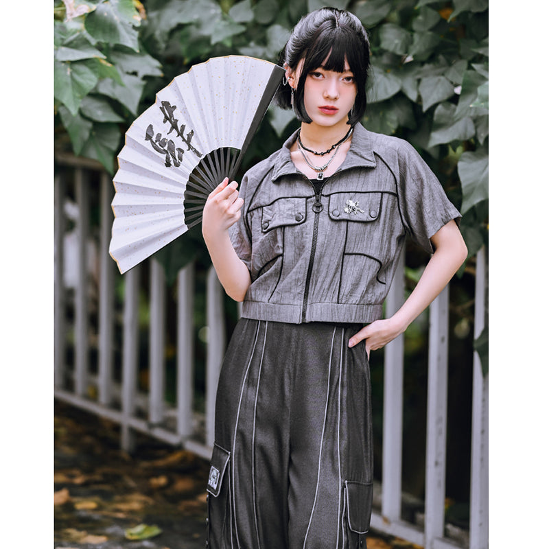 [Daiseiryuu 4 Series] ★Chinese-style tops★ Outerwear, shirts, long-sleeved shirts, sun protection, Chinese clothing, gray