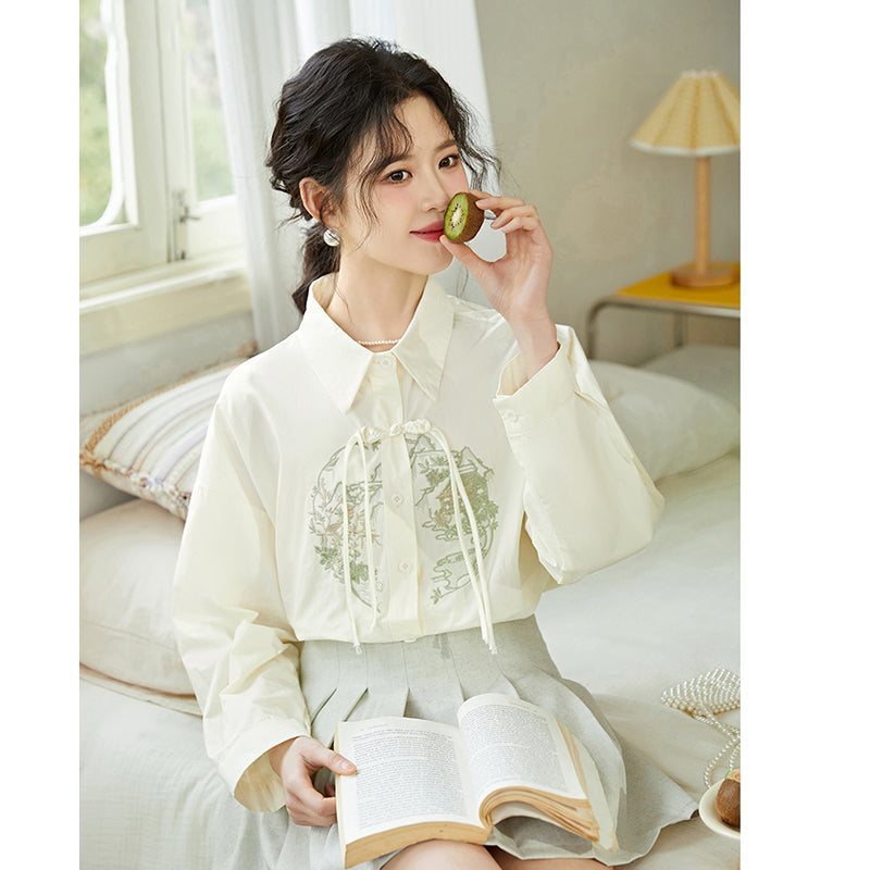 [MUTU Series]★China Style Shirt★ 2color Tops Long Sleeve Shirt Embroidery Women's Chinese Clothing Improves Temperament