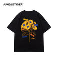 Gallery viewerに画像を読み込む, 【JUNGLETIGERシリーズ】★Tシャツ★ 5color トップス 半袖 男女兼用 メンズ ひまわり 向日葵 コットン 黒 白 灰 青
