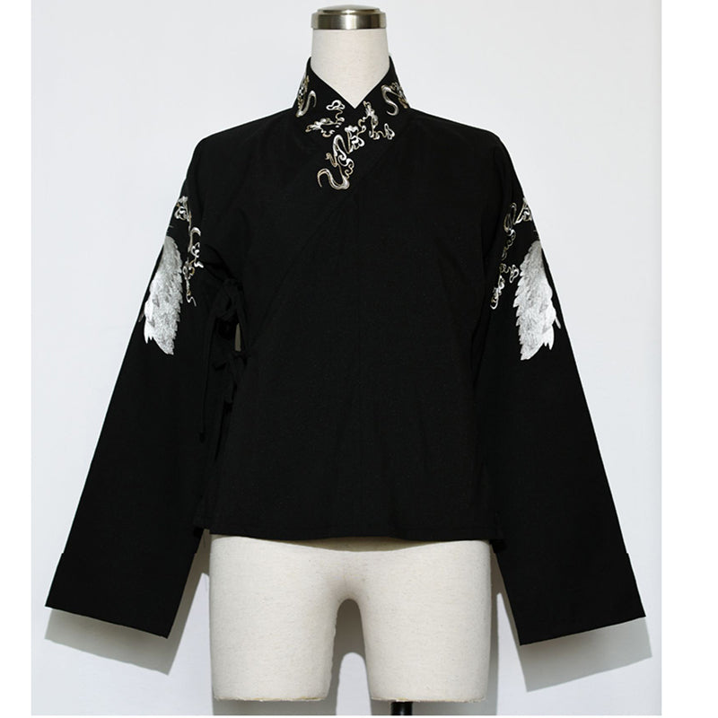 [Viscount Autumn Color --- Crane Bone Series] ★China style tops★ 2color shirt long sleeve shirt ladies V neck embroidery Hanfu tops