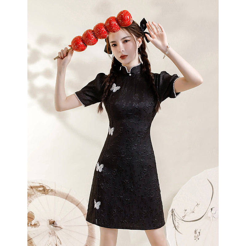 [HANYUNSHI Series]★Cheongsam dress★ Chinese style dress, short sleeves, short length, cute, butterfly