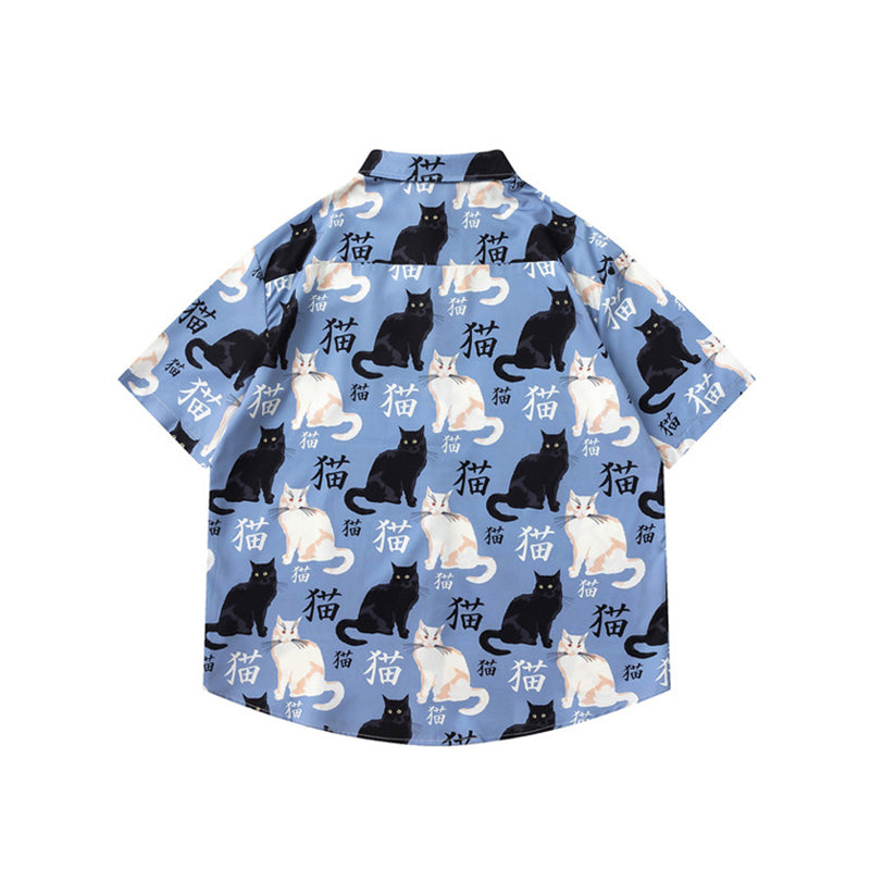 【TRAVEL ISSUANCEシリーズ】★シャツ★ 半袖シャツ トップス 猫 猫柄 ねこ ネコ 男女兼用 メンズ M L XL 2XL レディース 夏服 ブルー 青い