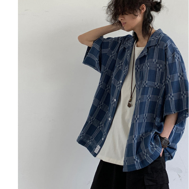 [JIWU series] ★Chinese style tops★ 2 colors Shirt Outerwear Short sleeve Denim Unisex Men's Casual Black Blue