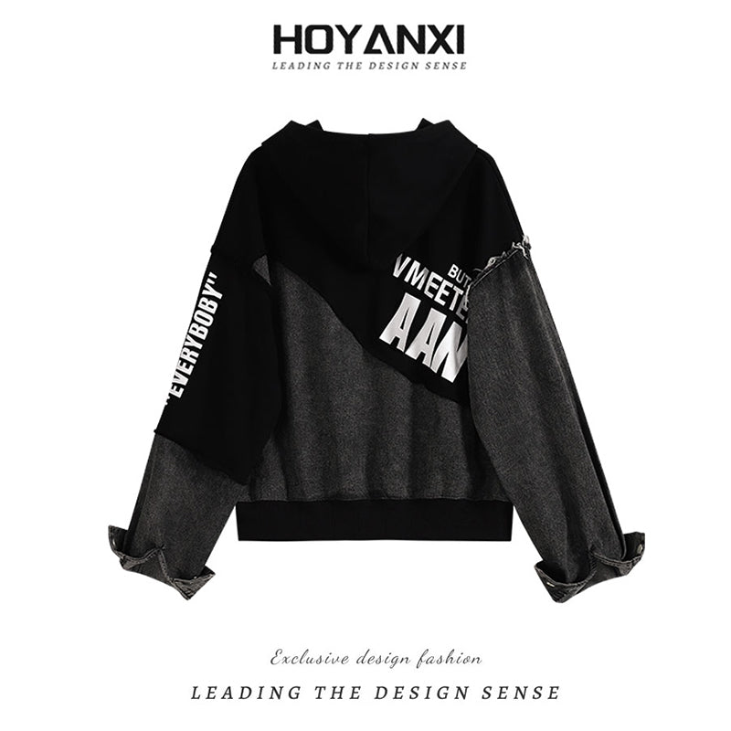 [HOYANXI Series]★Parker★ Tops Women's Switching Casual Alphabet Easy to Match